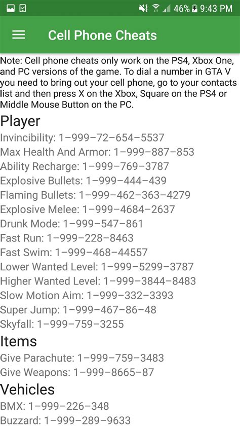 GTA 5 cheats, codes, and phone numbers .